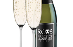PSS branded sparkling wine with two wine glasses