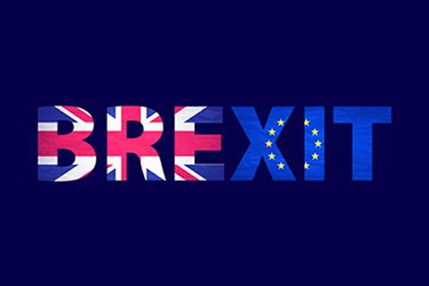Bexit logo with first half of letters British flag and second half Euro flag