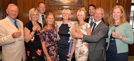 Hayley Walters, centre, with her family and friends