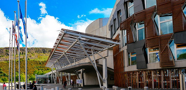 Scottish Parliament building and Salisbury Crags