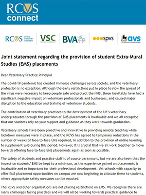 Screenshot of letter email regarding veterinary students