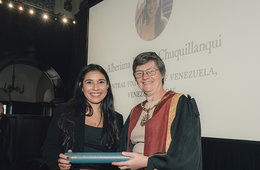 Alberiana Chuquillanqui MRCVS with Dr Sue Paterson FRCVS at the Stat Exam ceremony on 24 October 2023