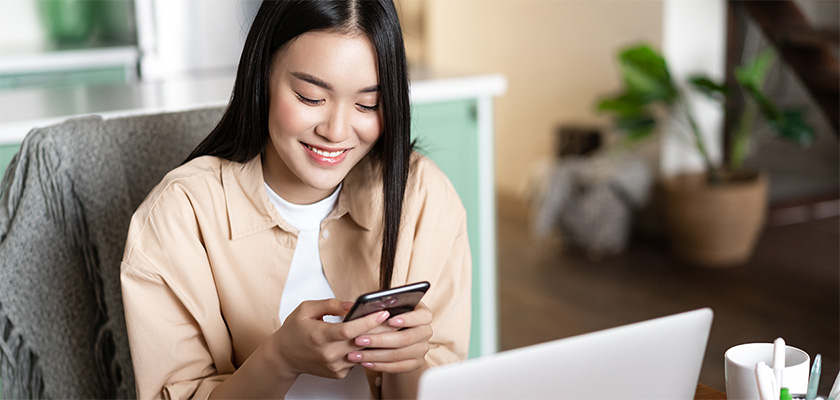 Student using mobile phone