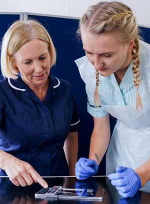 Senior nurse helping a student nurse with her work