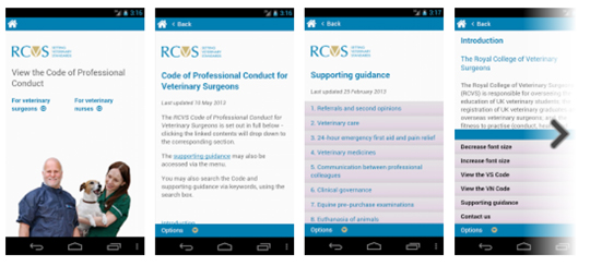 Screenshot of RCVS Code of Conduct app
