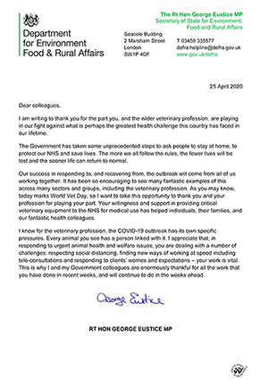Defra Secretary of State 25 April 2020 letter 