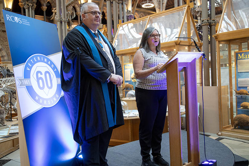 Matthew Rendle, Chair of VN Council, and Julie Dugmore, RCVS Director of Veterinary Nursing, at the Diamond Jubilee Evening on Friday 19 August 2022 