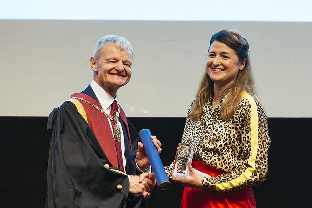 Professor Stephen May, RCVS President, with Ebony Escalona, recipient of the RCVS Inspiration Award at RCVS Day 2018