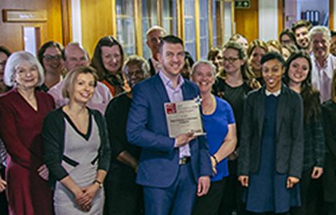 RCVS staff with Great Place to Work Award 