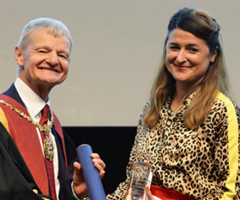 Professor Stephen May, RCVS President, with Ebony Escalona, recipient of the RCVS Inspiration Award at RCVS Day 2018
