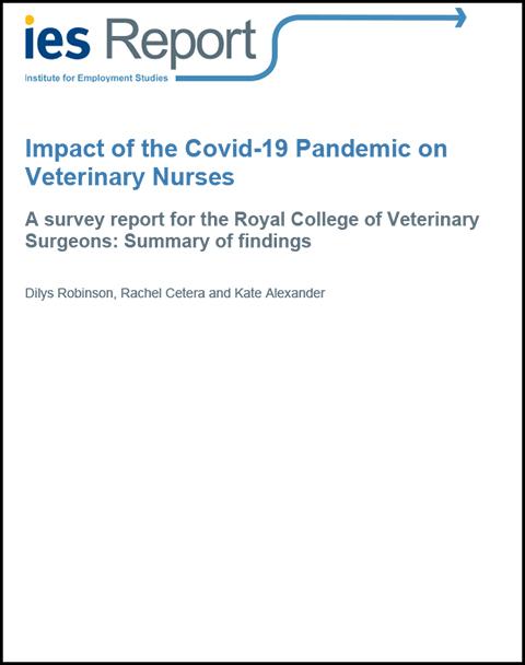Front cover of Impact of the Covid-19 Pandemic on Veterinary Nurses summary report 