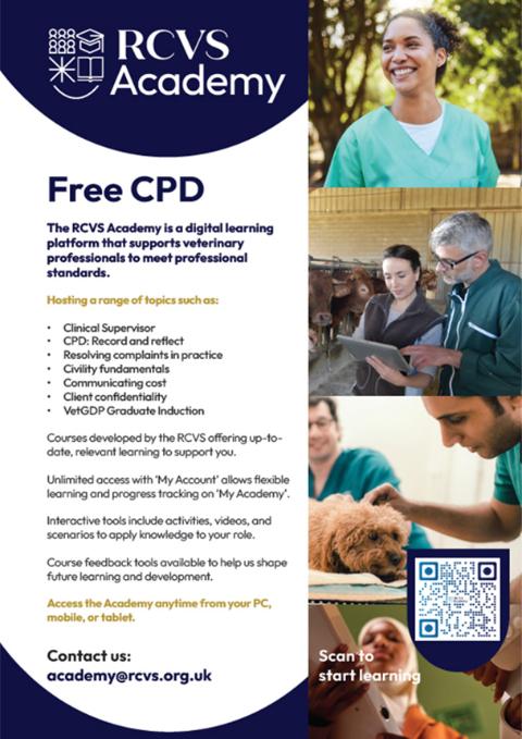 RCVS Academy poster with graphics, photography and QR code