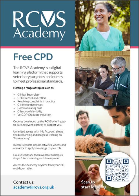 RCVS Academy poster with graphics, photography and QR code